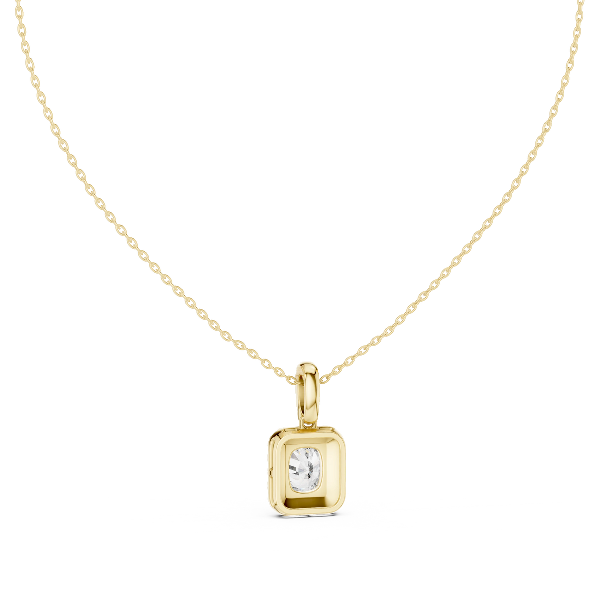 Elongated Cushion Halo Moissanite Pendant in yellow 925 sterling silver, view 4