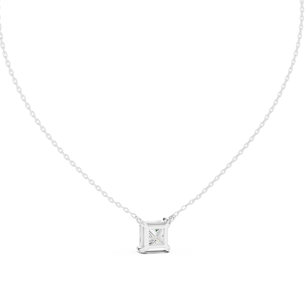 Princess Cut Moissanite Four Prong Station Pendant in white 925 sterling silver, view 4