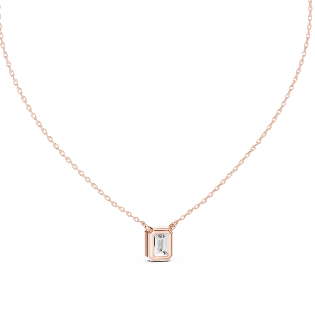 Emerald Cut Moissanite Bezel Station Pendant in rose 925 sterling silver, view 4