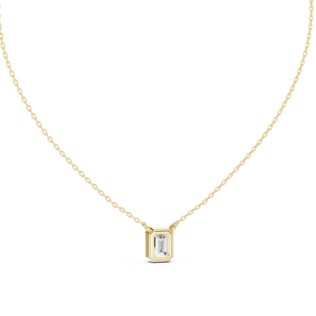 Emerald Cut Moissanite Bezel Station Pendant in yellow 925 sterling silver, view 4