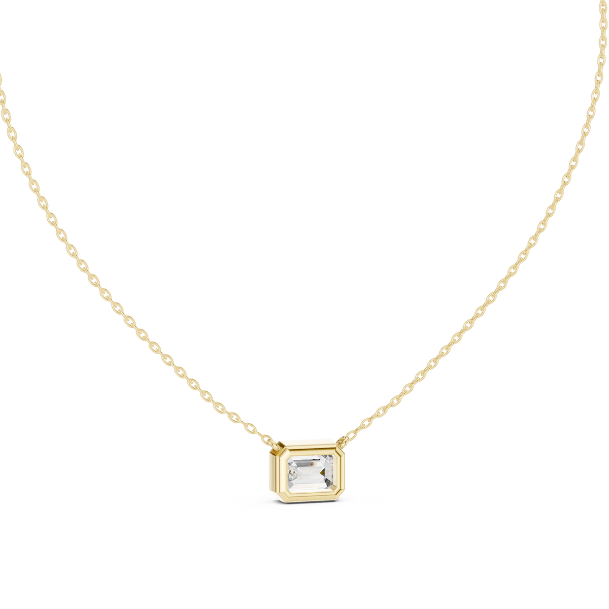 East West Emerald Cut Moissanite Bezel Pendant in yellow 925 sterling silver, view 4