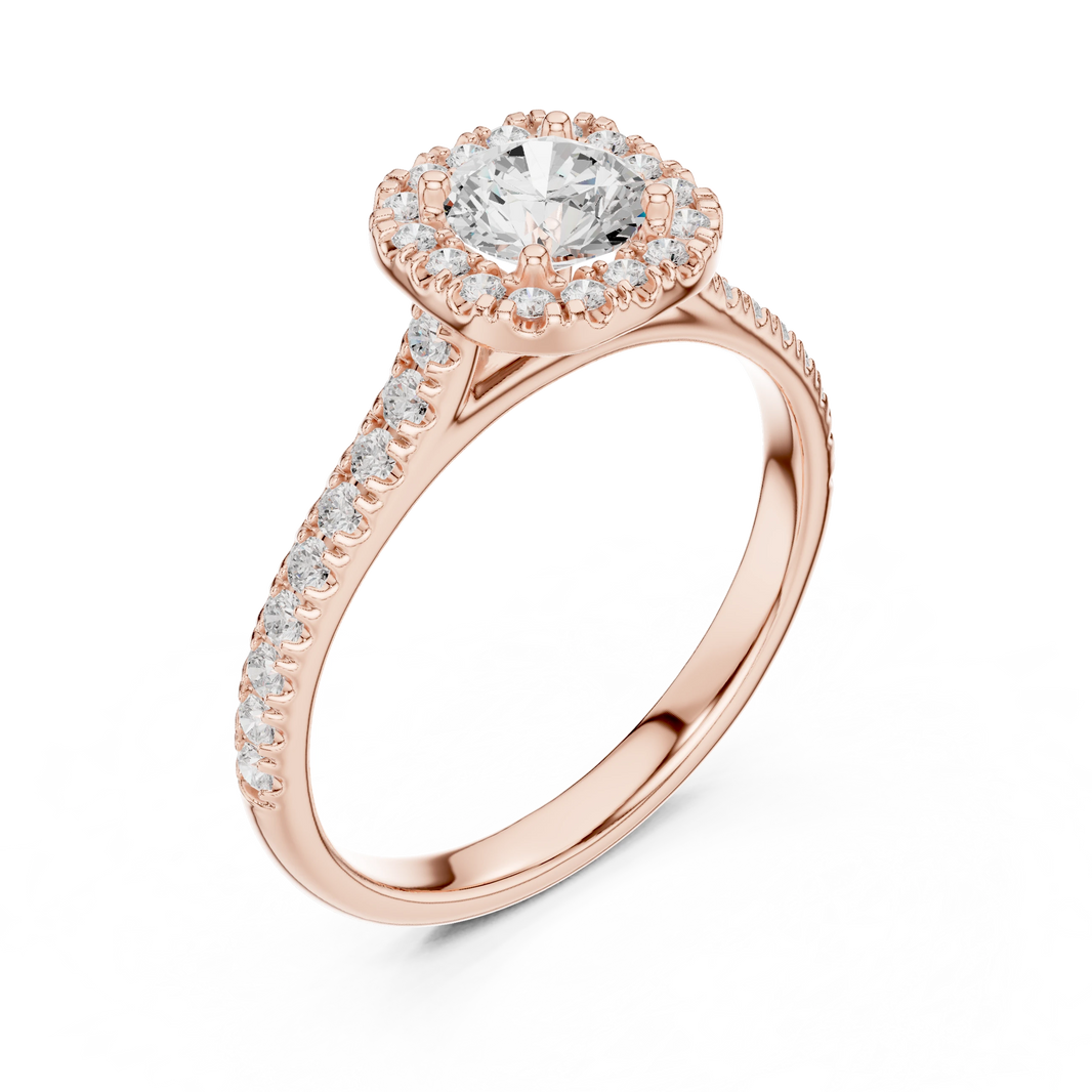 Classic Cushion Halo Pavé Moissanite Engagement Ring in rose 925 sterling silver, view 2