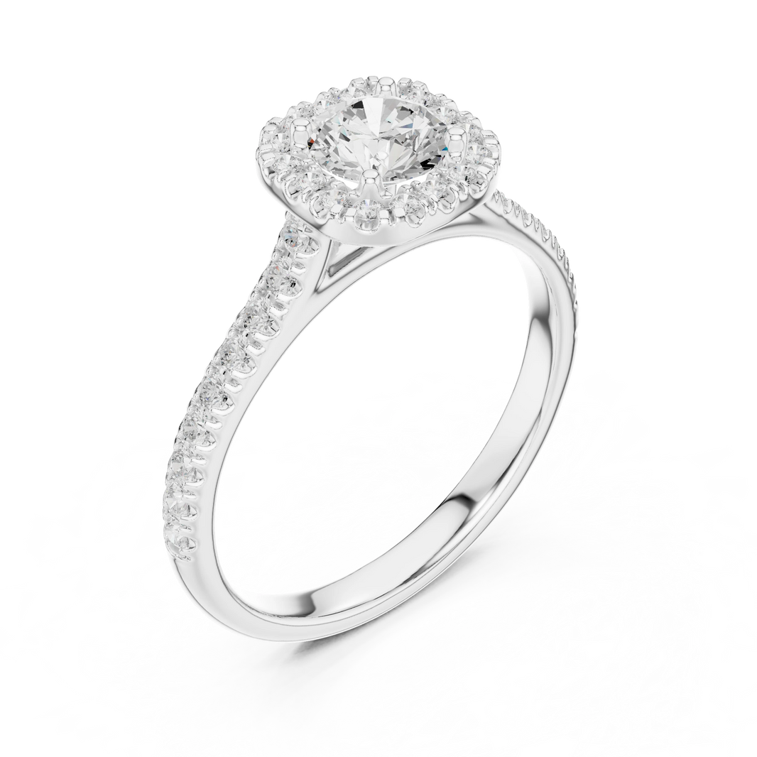 Classic Cushion Halo Pavé Moissanite Engagement Ring in white 925 sterling silver, view 2