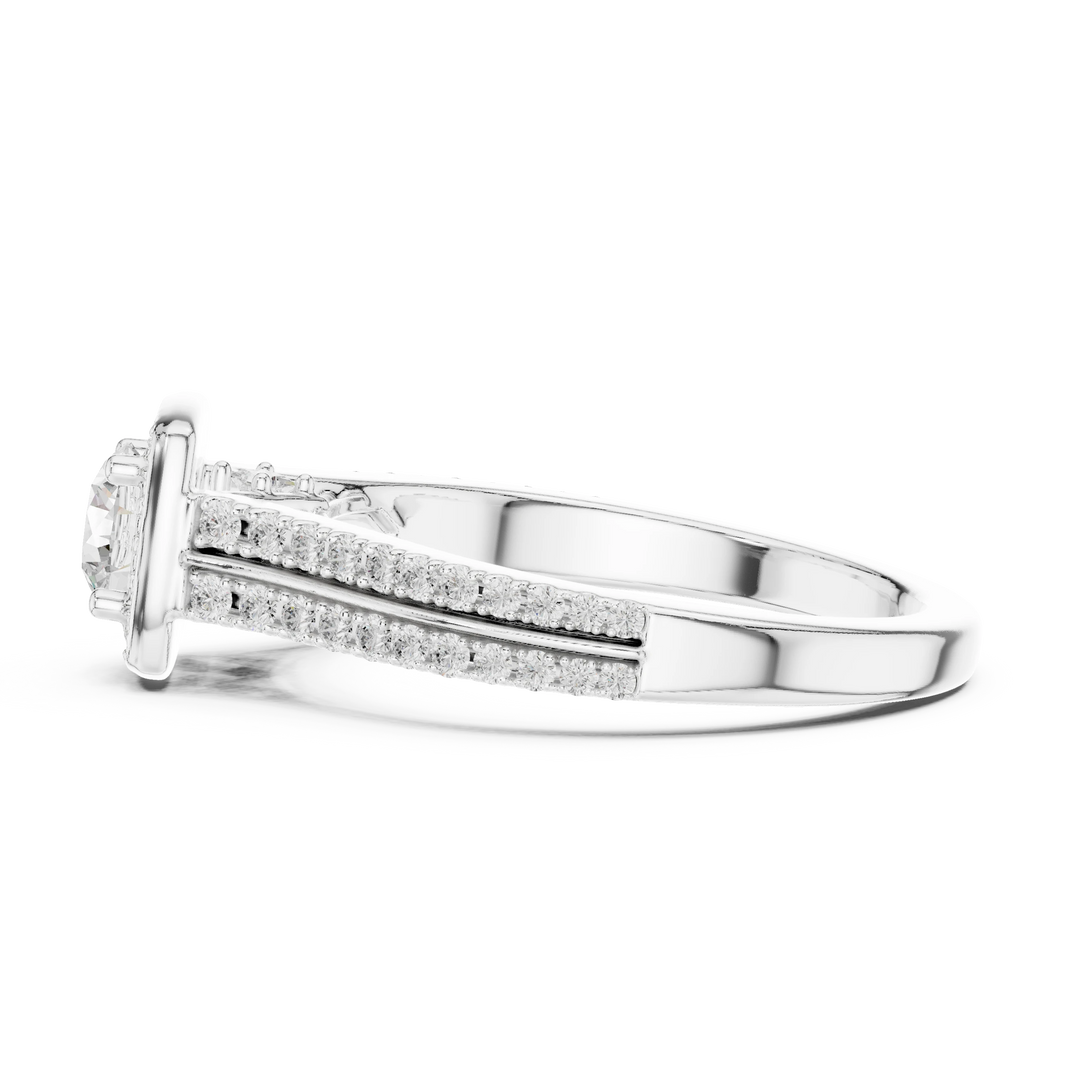 Cushion Halo Double Row Pavé Moissanite Engagement Ring in white 925 sterling silver, view 3