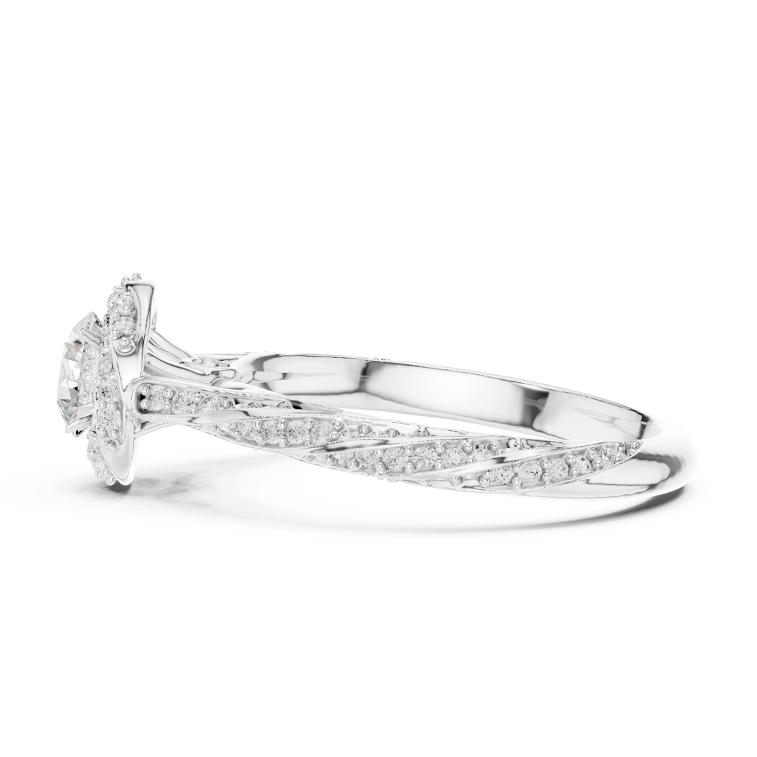 Round Halo Rope Twist Pavé Moissanite Engagement Ring in white 925 sterling silver, view 3