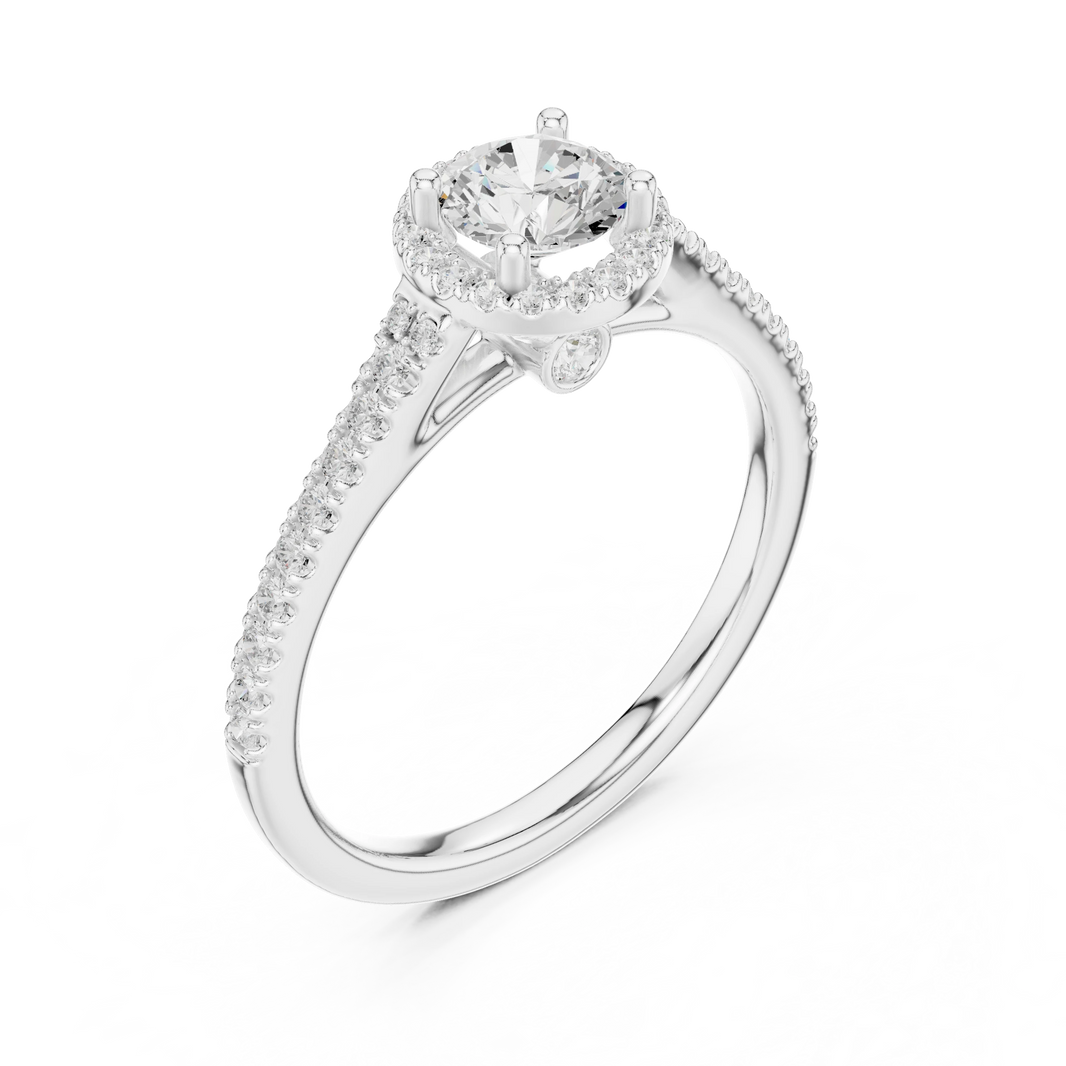 Round Halo Peekaboo Pavé Moissanite Engagement Ring in white 925 sterling silver, view 2