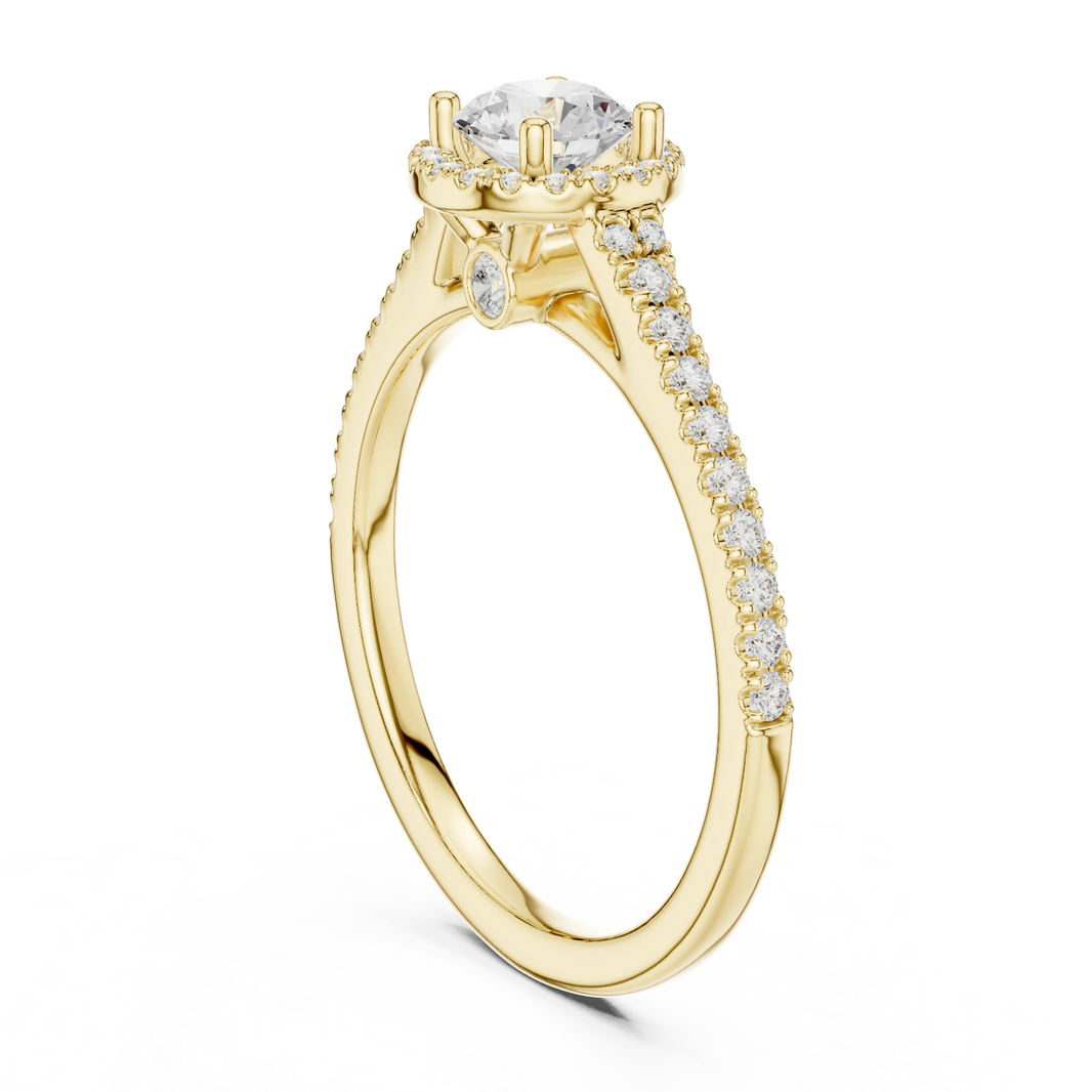 Round Halo Peekaboo Pavé Moissanite Engagement Ring in yellow 925 sterling silver, view 1