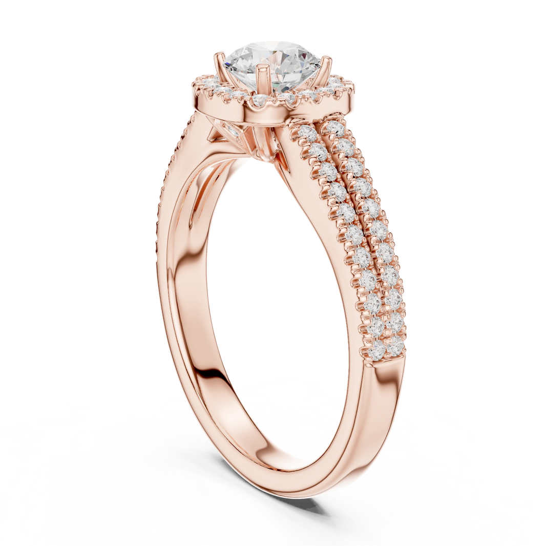Scalloped Cushion Halo Double Row Moissanite Engagement Ring in rose 925 sterling silver, view 1