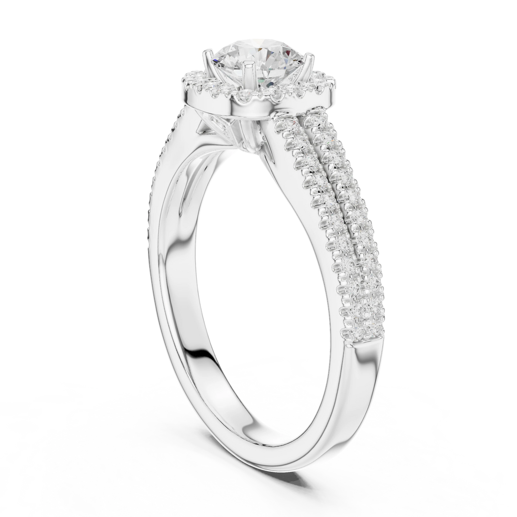 Scalloped Cushion Halo Double Row Moissanite Engagement Ring in white 925 sterling silver, view 1