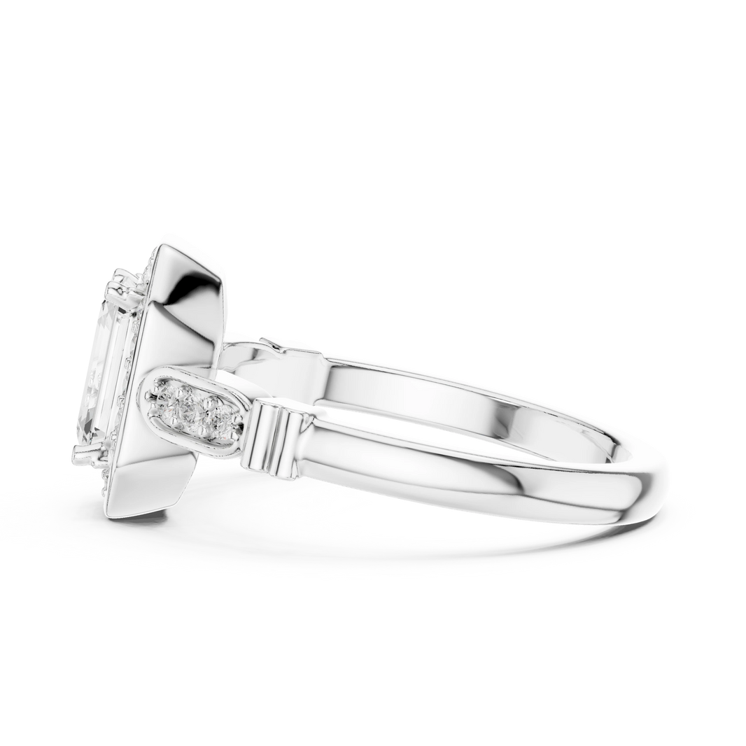 Emerald Cut Octagon Halo Art Deco Moissanite Engagement Ring in white 925 sterling silver, view 3