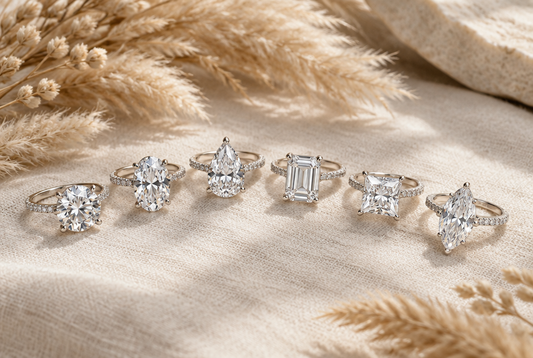 Moissanite engagement rings in different stone shapes