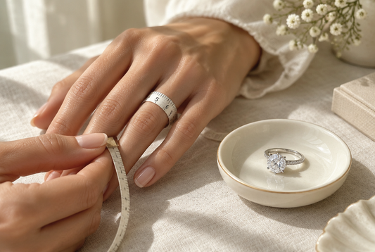 Measuring a ring finger with a soft measuring tape