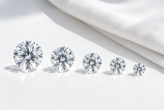 Row of loose colorless moissanite gemstones