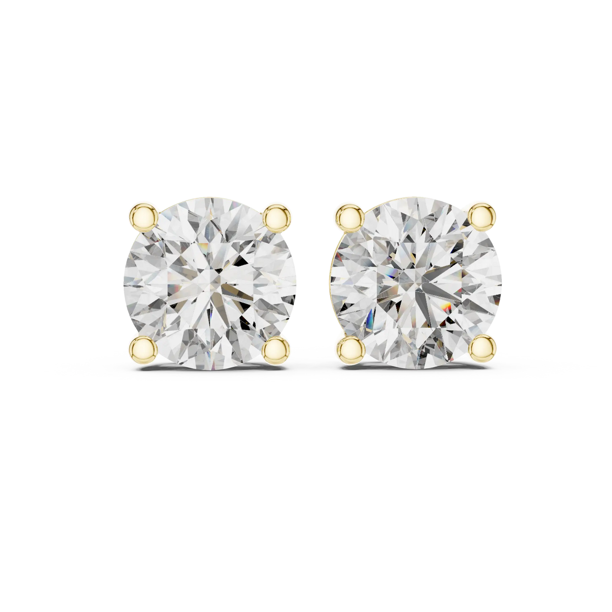 Round moissanite stud earrings in yellow 925 sterling silver, view 4