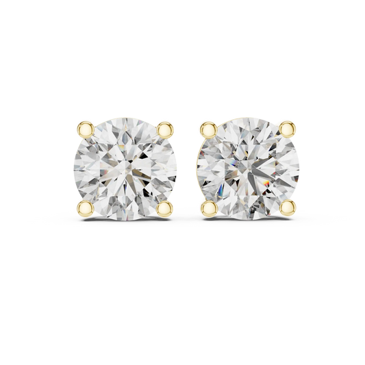 Round moissanite stud earrings in yellow 925 sterling silver, view 4