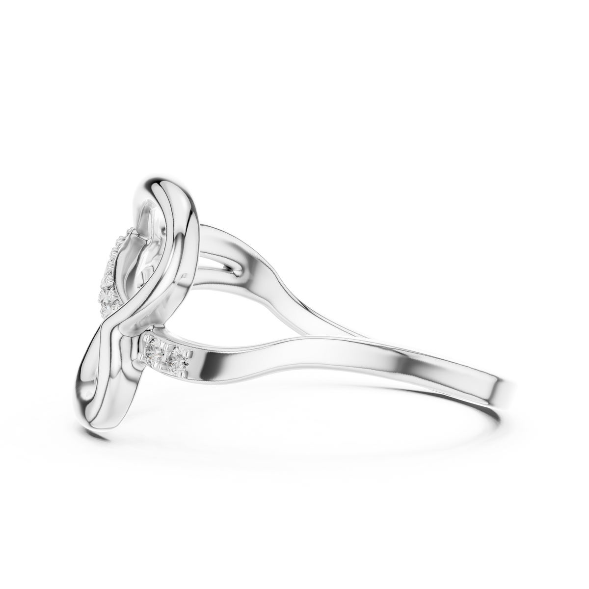 Sideways Heart Pavé Line Moissanite Ring in white 925 sterling silver, view 3