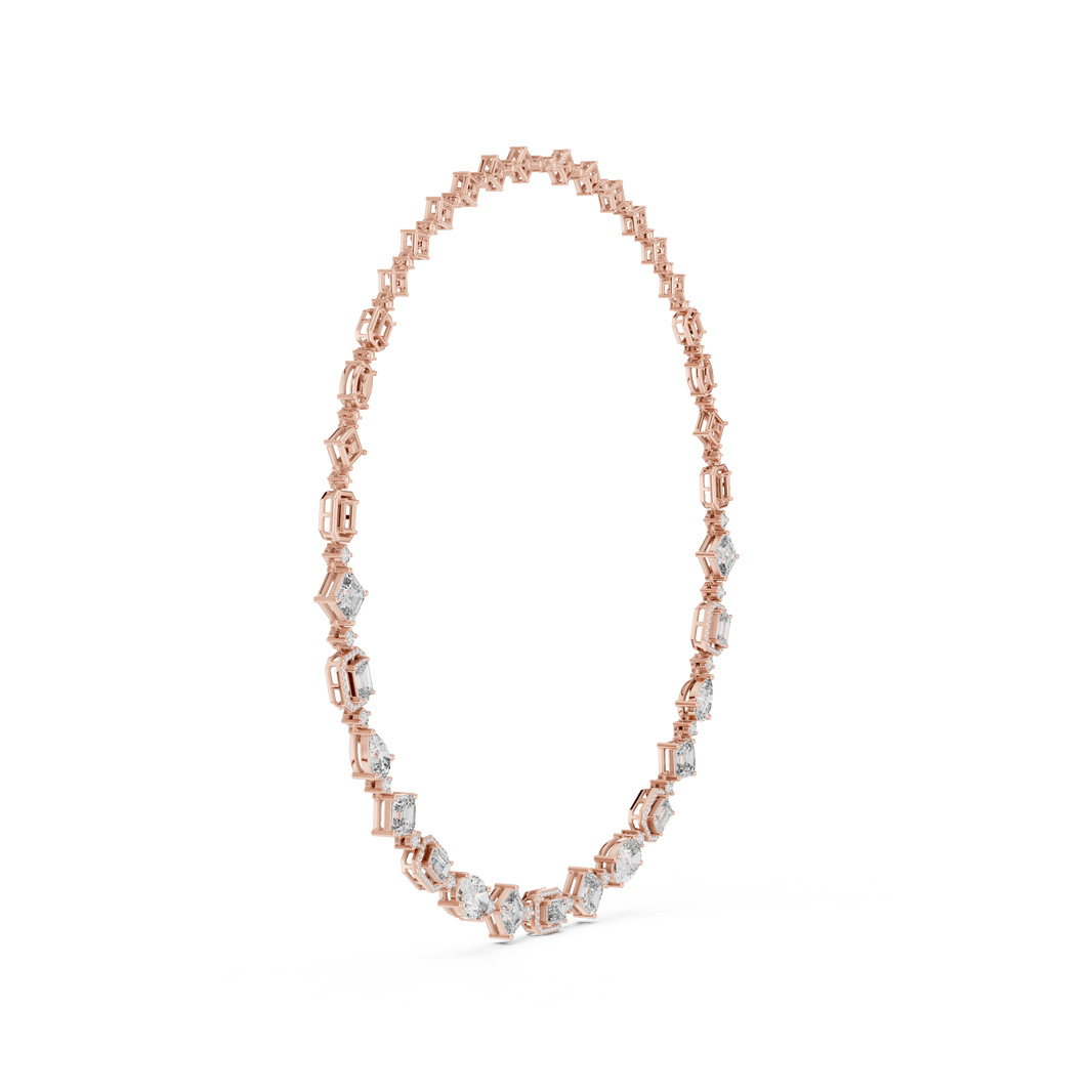 Mixed Shape Halo Station Necklace in rose 925 sterling silver, view 3