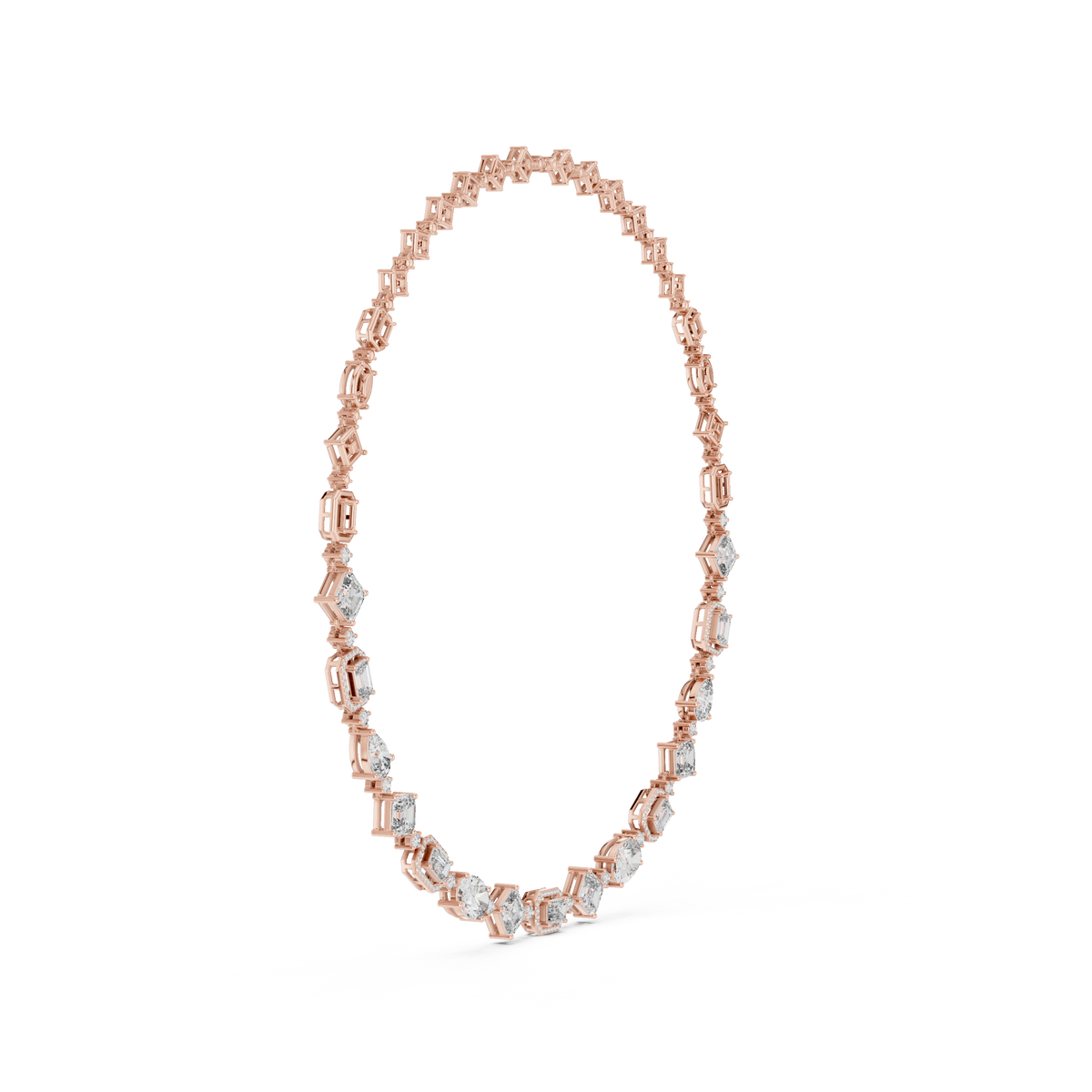 Mixed Shape Halo Station Necklace in rose 925 sterling silver, view 3