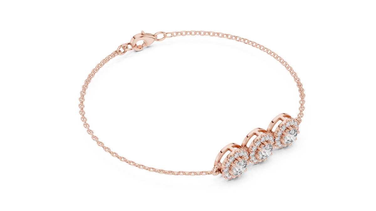 Triple Halo Moissanite Chain Bracelet in rose 925 sterling silver, view 3