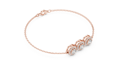 Triple Halo Moissanite Chain Bracelet in rose 925 sterling silver, view 3