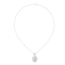 Round Halo Moissanite Pendant in white 925 sterling silver, view 1