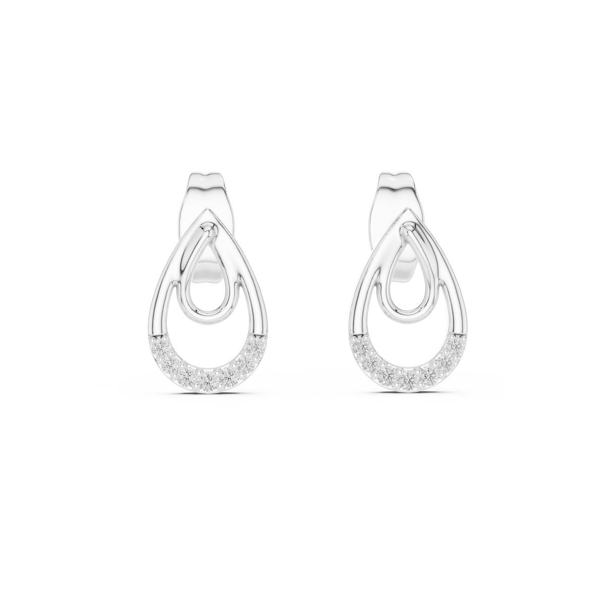 Moissanite Double Teardrop Stud Earrings in white 925 sterling silver, view 4