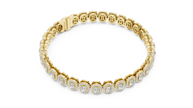Radiant Cut Halo Moissanite Tennis Bracelet in yellow 925 sterling silver, view 3