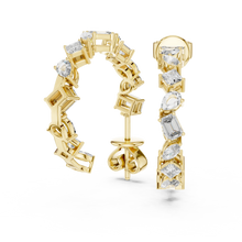 Mixed shape moissanite front hoop earrings in yellow 925 sterling silver, view 1