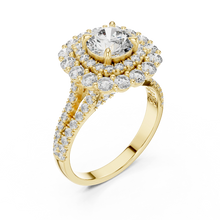 Round Cluster Halo Moissanite Engagement Ring in yellow 925 sterling silver, view 2