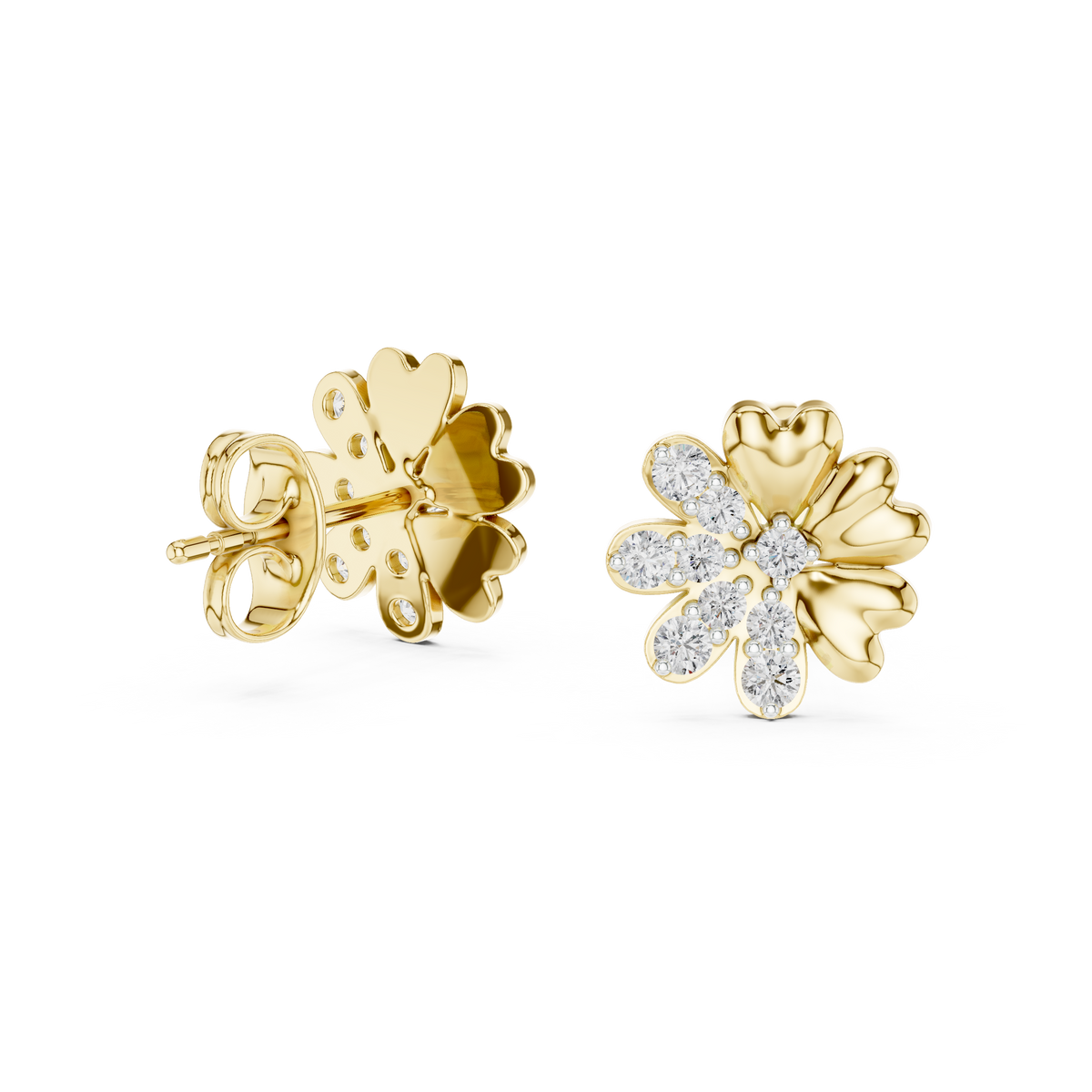 Moissanite Scatter Flower Stud Earrings in yellow 925 sterling silver, view 1