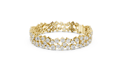 Double Row Round Moissanite Cluster Bracelet in yellow 925 sterling silver, view 2