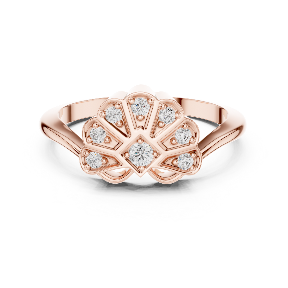 Art Deco Scalloped Fan Moissanite Cluster Ring in rose 925 sterling silver, view 4