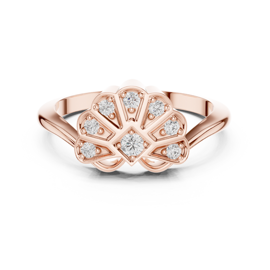 Art Deco Scalloped Fan Moissanite Cluster Ring in rose 925 sterling silver, view 4