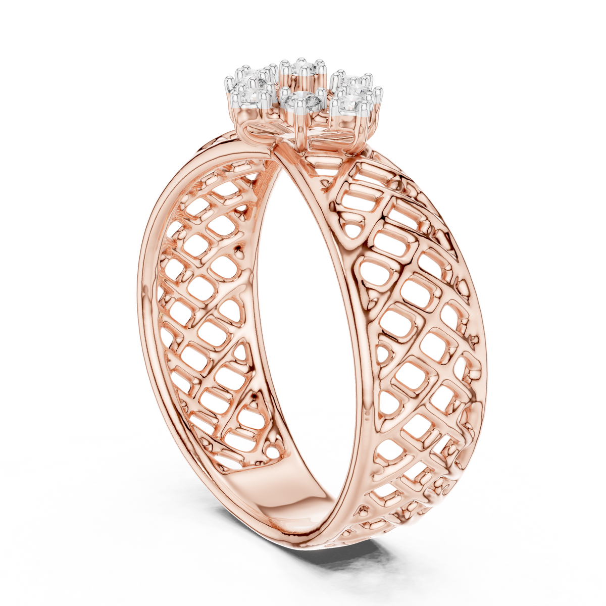 Lattice Star Cluster Moissanite Band in rose 925 sterling silver, view 1