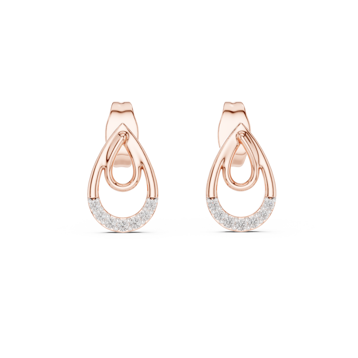 Moissanite Double Teardrop Stud Earrings in rose 925 sterling silver, view 4