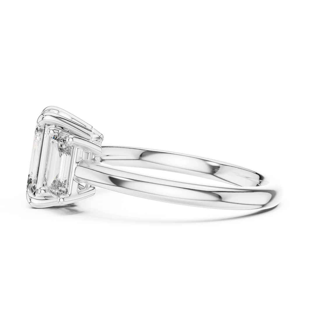 Emerald Cut Three Stone Moissanite Ring in white 925 sterling silver, view 3