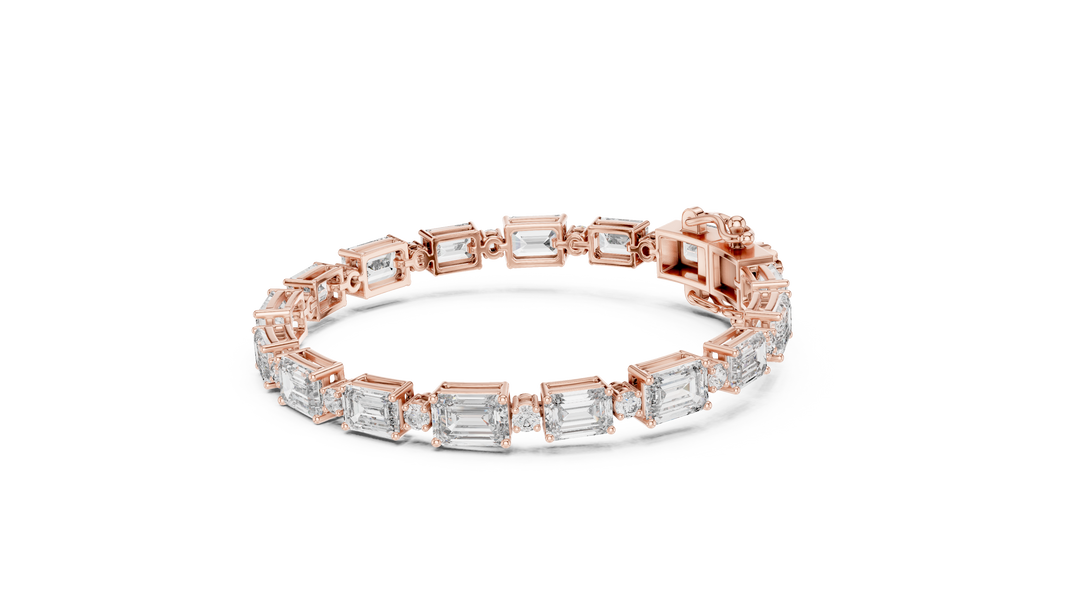 Emerald Cut Station Moissanite Link Bracelet in rose 925 sterling silver, view 2