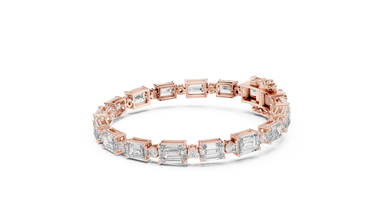 Emerald Cut Station Moissanite Link Bracelet in rose 925 sterling silver, view 2