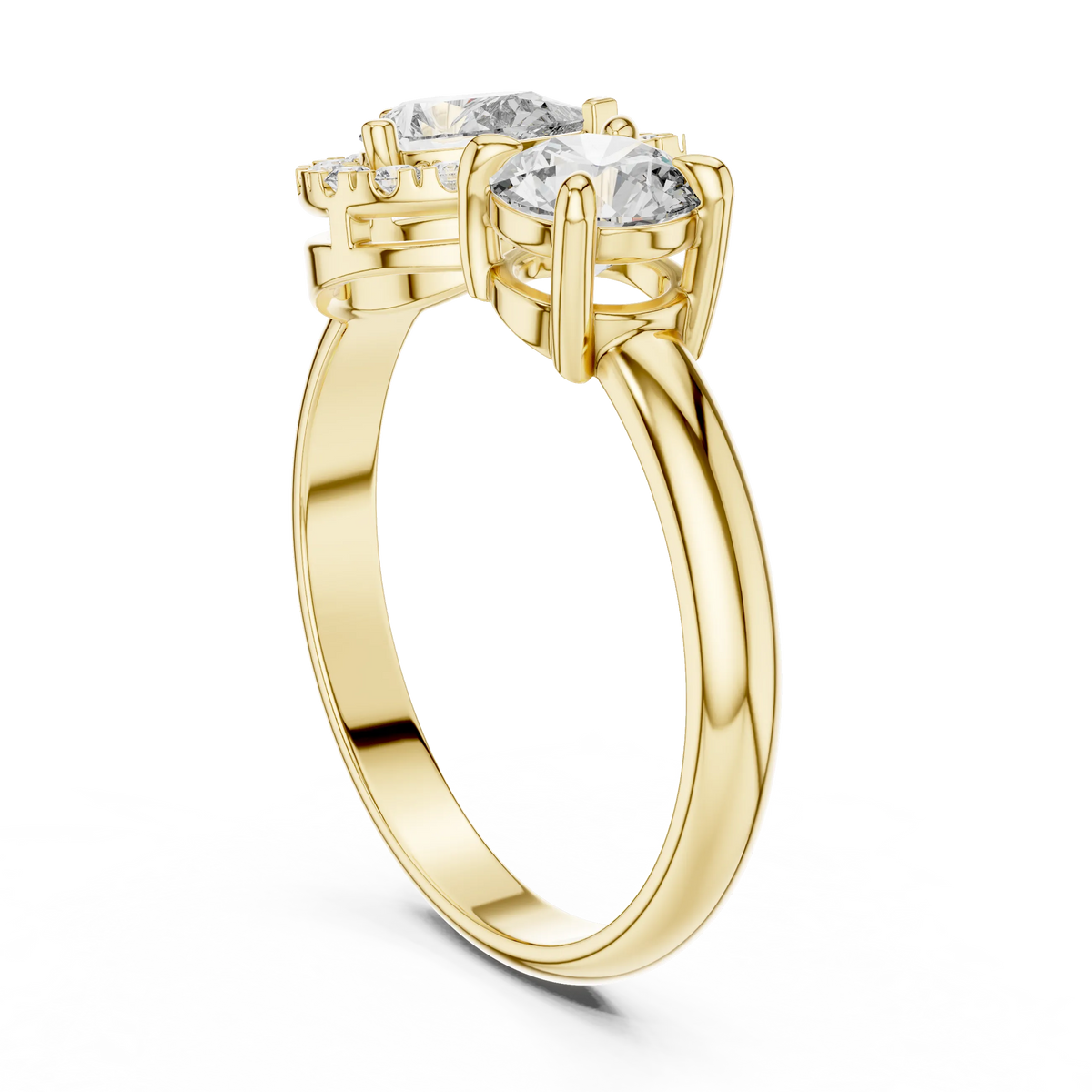 Pear Halo and Round Toi et Moi Moissanite Ring in yellow 925 sterling silver, view 1