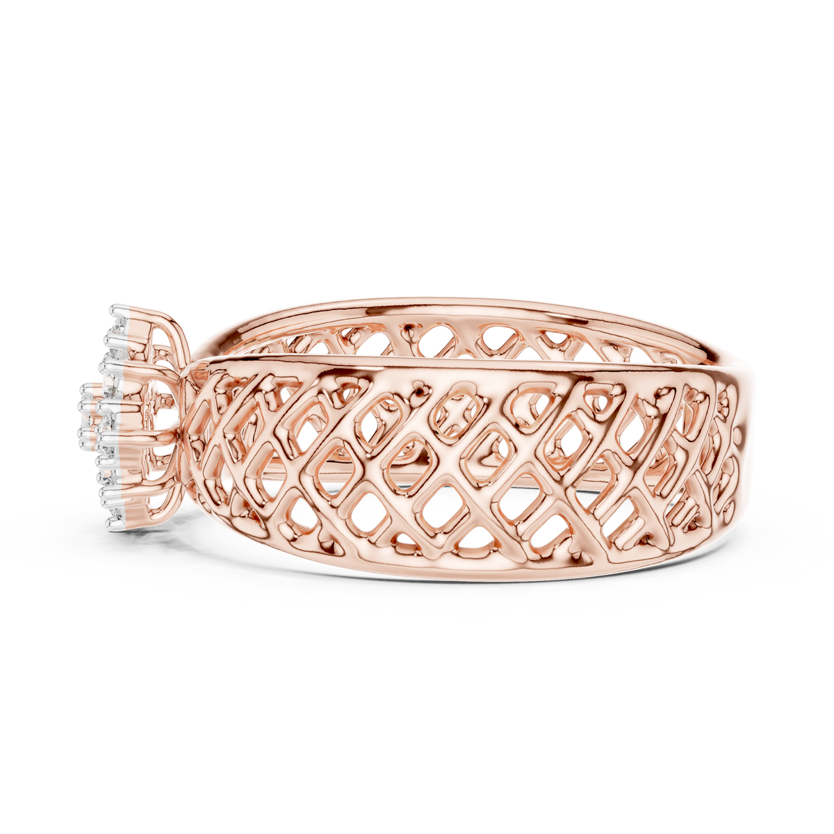 Lattice Star Cluster Moissanite Band in rose 925 sterling silver, view 3
