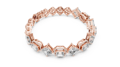 Asscher and Emerald Halo Station Moissanite Bracelet in rose 925 sterling silver, view 3