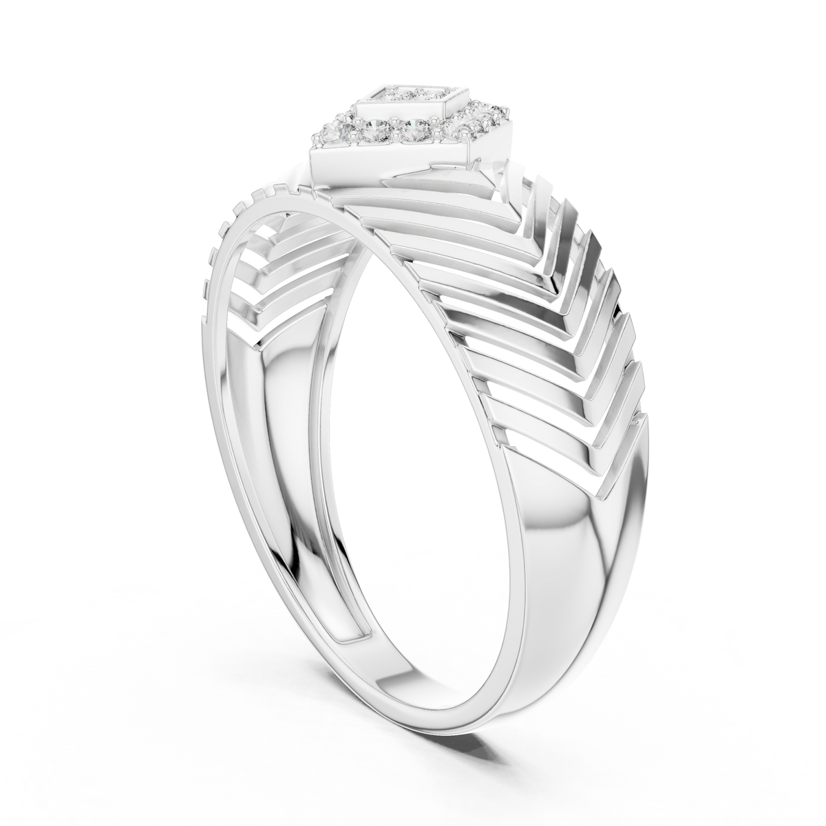Chevron Rhombus Cluster Moissanite Ring in white 925 sterling silver, view 1
