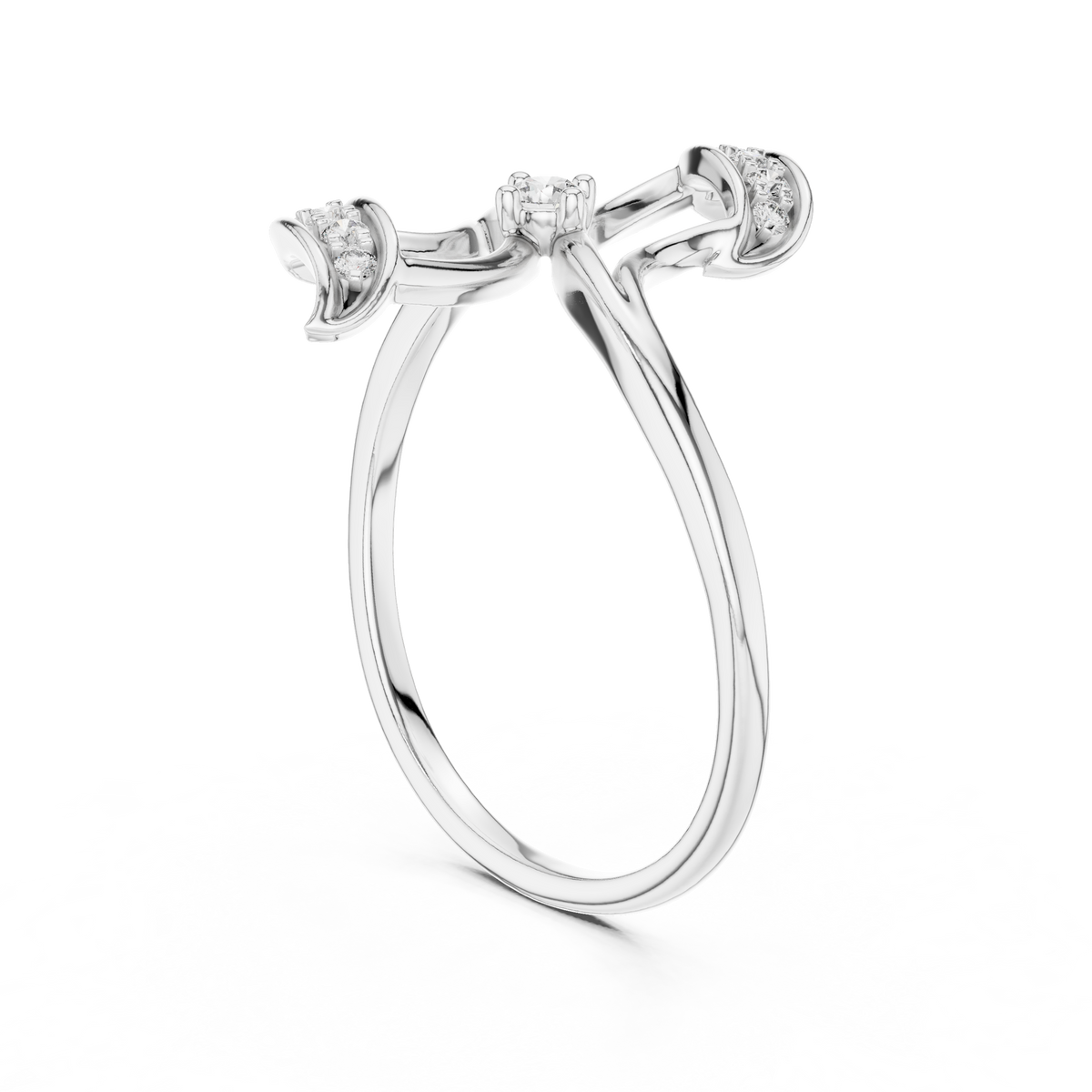 Pinwheel Bypass Moissanite Ring in white 925 sterling silver, view 1