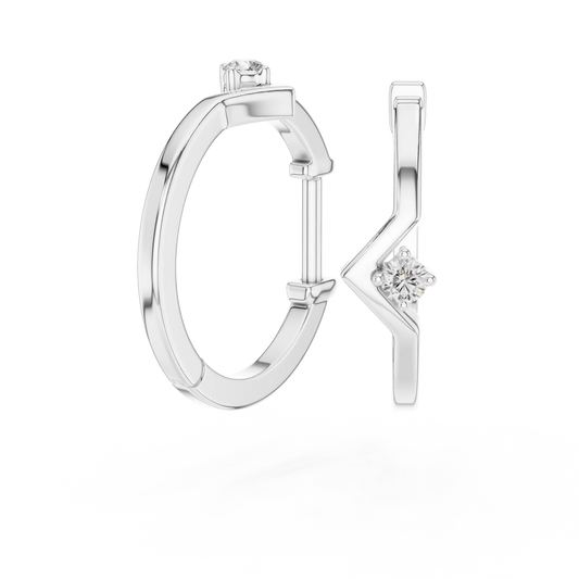 Moissanite V huggie hoop earrings in white 925 sterling silver, view 1