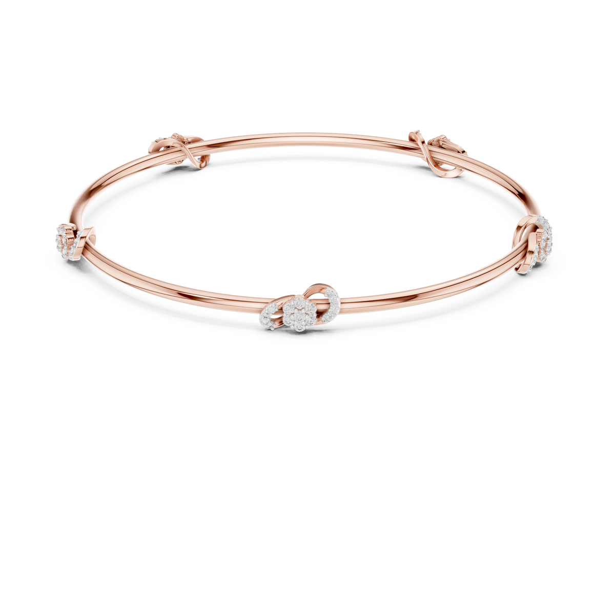 Petite Cluster Station Moissanite Bangle in rose 925 sterling silver, view 4