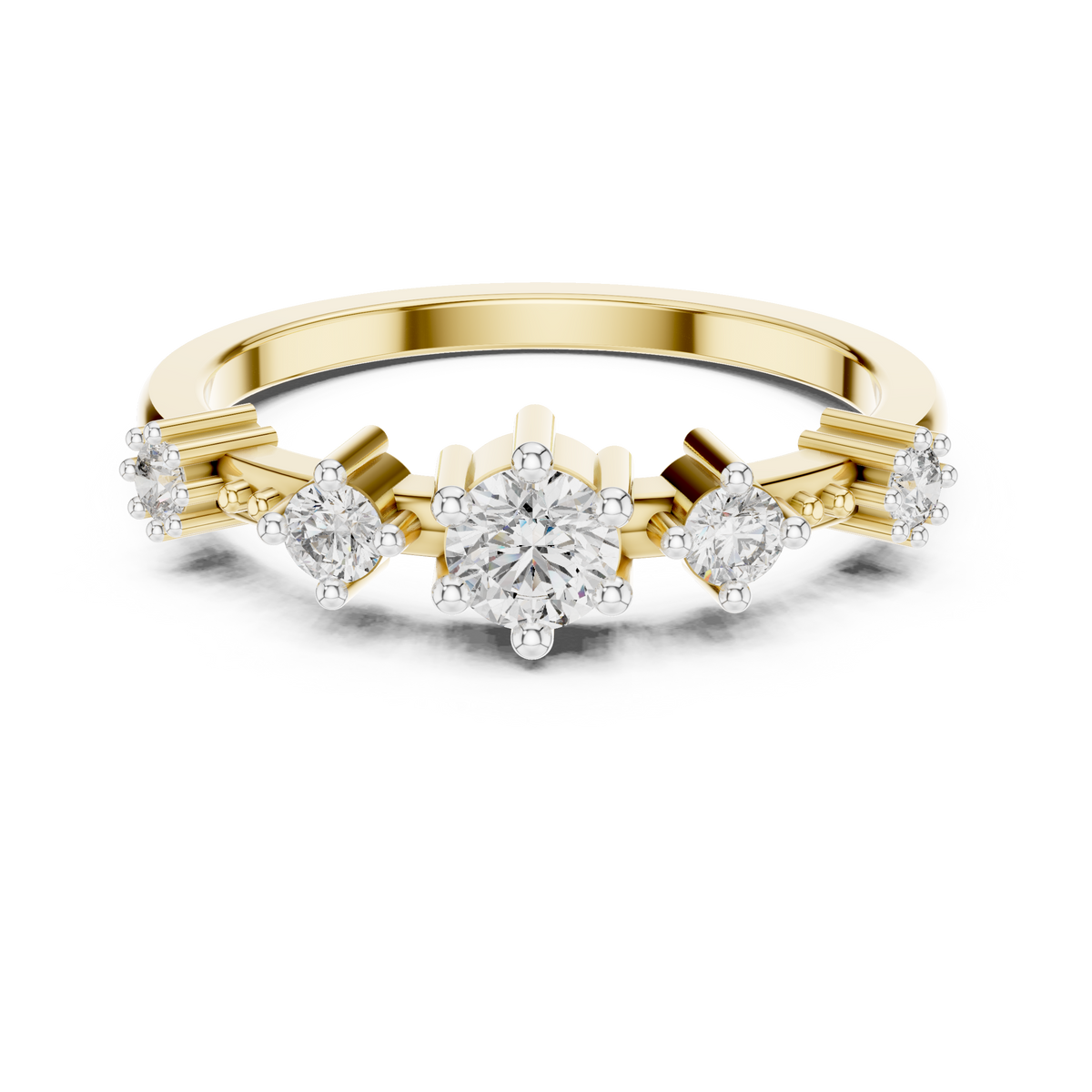Five Stone Moissanite Ring in yellow 925 sterling silver, view 4