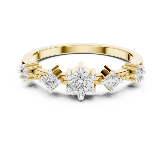 Five Stone Moissanite Ring in yellow 925 sterling silver, view 4