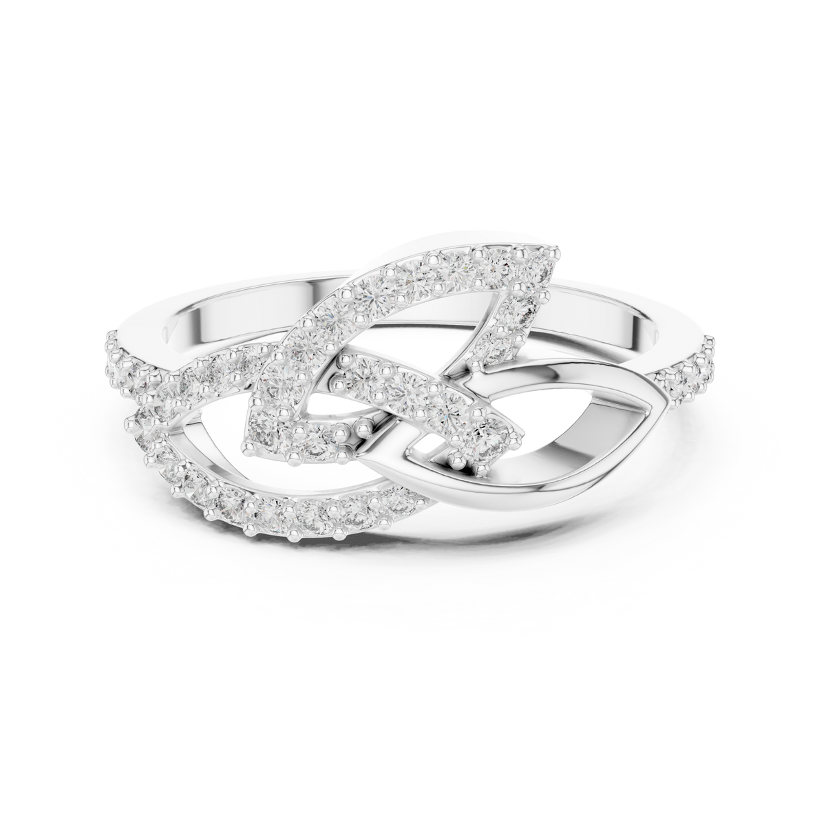 Interlaced Leaf Crossover Moissanite Ring in white 925 sterling silver, view 4
