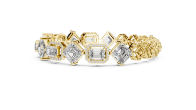 Asscher and Emerald Halo Station Moissanite Bracelet in yellow 925 sterling silver, view 4