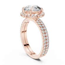 Round Halo Moissanite Engagement Ring with Pavé Band in rose 925 sterling silver, view 1